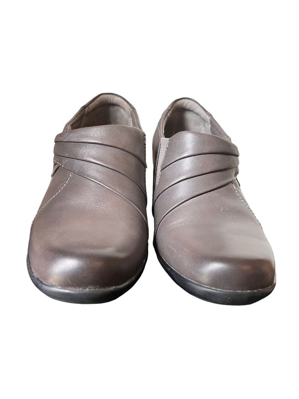 Clark’s Pleated Leather Grey Ankle Booties Block Heel Women’s Size 6.5 - Picture 3 of 9